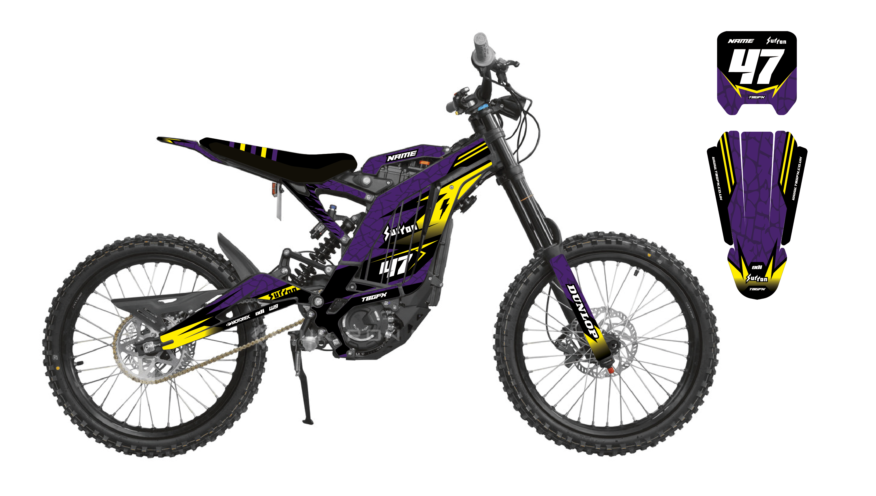 Surron 'ERODED RACE' PURPLE YELLOW Graphics Kit – TB Graphics LTD