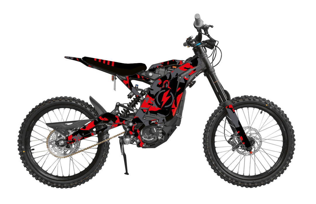 Surron ELECTRIC CAMO GREY RED Graphics Kit TB Graphics LTD