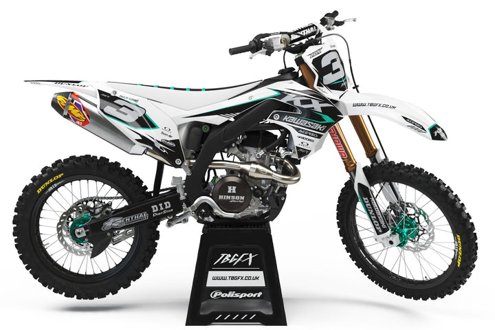 Kawasaki "TAPER" WHITE/TEAL Graphics Kit